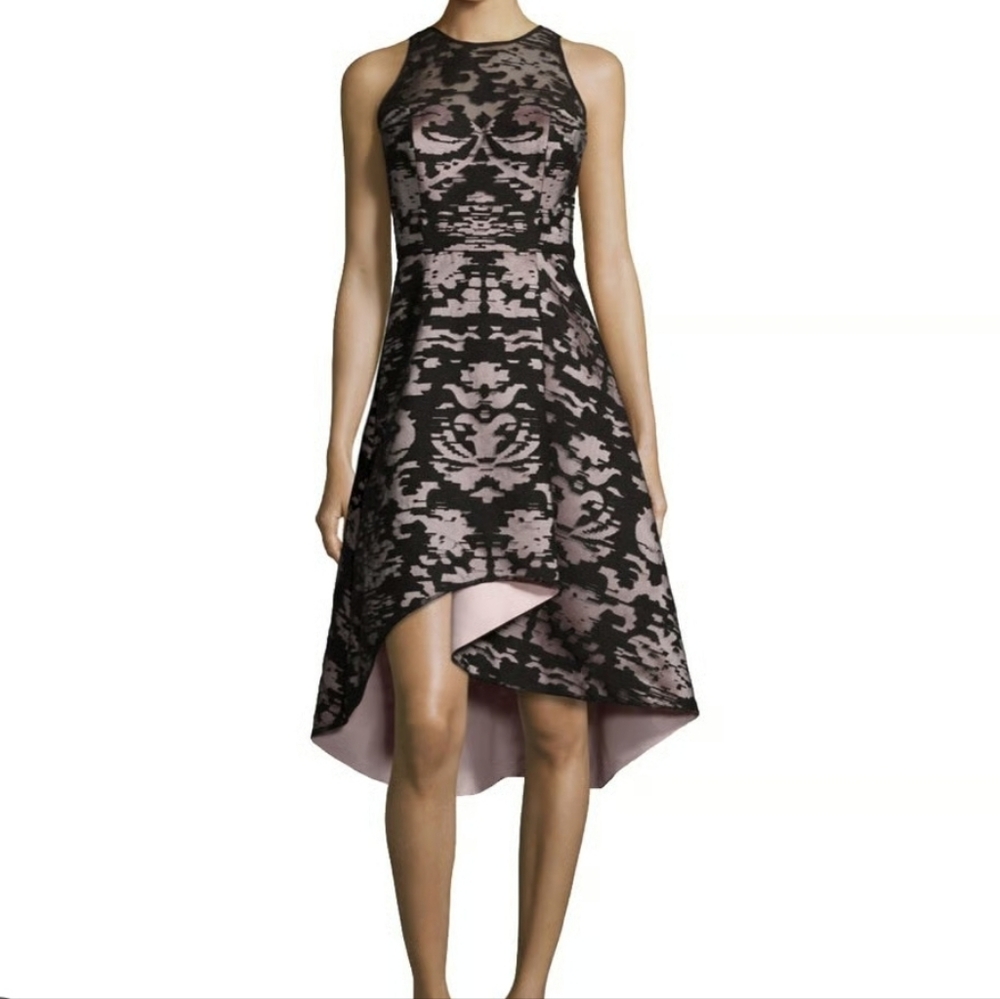 NEW MILLY COCKTAIL DRESS High Low Lace Sheer Overlay Sleeveless Black BLUSH $399
